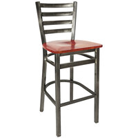 BFM Seating Lima Steel Bar Height Chair with Cherry Wooden Seat and Clear Coat Frame