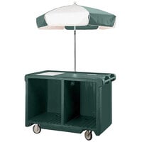 Cambro CVC55519 Camcruiser Green Customizable Vending Cart with Umbrella, 1 Counter Well, and 2 Storage Compartments