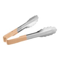 Vollrath 4780660 Jacob's Pride 6" Stainless Steel Scalloped Tongs with Tan Coated Kool Touch® Handle