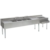Eagle Group BC9-4C-22R Combination Underbar Sink and Ice Bin with Four Compartments, Two Drainboards, Two Faucets, and Right Side Ice Bin - 108"