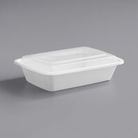 Choice 28 oz. White 8 3/4" x 6 1/4" x 1 3/4" Rectangular Microwavable Heavy Weight Container with Lid - 150/Case