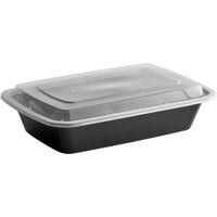 Choice 28 oz. Black Rectangular Microwavable Heavy Weight Container with Lid 8 3/4" x 6 1/4" x 1 3/4" - 150/Case