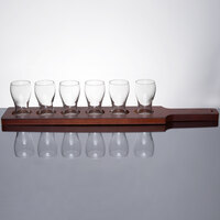 Libbey Mini Pub Tasting Glasses with 24" Mahogany Finish Flight Paddle