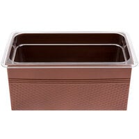 American Metalcraft 1/3 Size Copper-Plated Stainless Steel Rectangular Hammered Ice Display / Beverage Tub with Clear Food Pan - 6.75 Qt