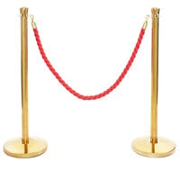 Lancaster Table & Seating 40" Gold Rope-Style Crowd Control / Guidance Stanchion Set with 5' Red Rope