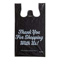 Choice 1/5 Large Size Black "Thank You" Script Heavy-Duty Plastic T-Shirt Bag - 400/Case