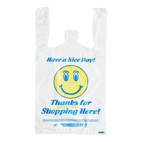 Choice 1/8 Small Size White "Happy Face" Medium-Duty Plastic T-Shirt Bag - 700/Case
