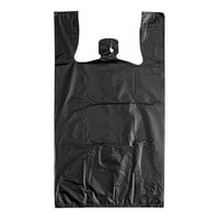 Choice 1/6 Standard Size Black Unprinted Embossed Heavy-Duty Plastic T-Shirt Bag - 350/Case