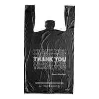 Choice 1/6 Standard Size Black "Thank You" Standard-Duty Plastic T-Shirt Bag - 800/Case