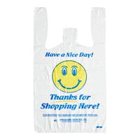 Choice 1/8 Small Size White "Happy Face" Standard-Duty Plastic T-Shirt Bag - 1000/Case
