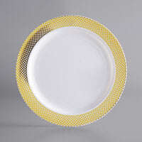 Visions 6" White Plastic Plate with Gold Lattice Design - 15/Pack