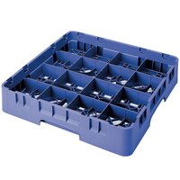 Cambro 16S738168 Camrack 7 3/4" High Customizable Blue 16 Compartment Glass Rack with 3 Extenders
