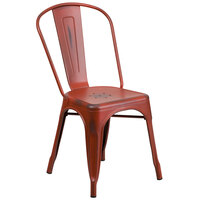 Flash Furniture ET-3534-RD-GG Distressed Kelly Red Stackable Metal Chair with Vertical Slat Back and Drain Hole Seat