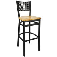 BFM Seating Polk Sand Black Metal Bar Height Chair with Natural Seat