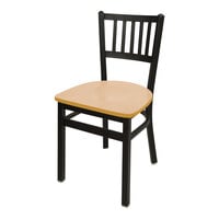 BFM Seating Troy Sand Black Metal Side Chair with Cherry Seat