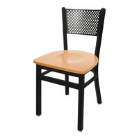 BFM Seating Polk Sand Black Metal Side Chair with Cherry Seat