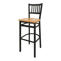 BFM Seating Troy Sand Black Metal Bar Height Chair with Cherry Seat