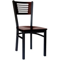 BFM Seating Espy Sand Black Metal Side Chair with Walnut Wooden Back and Seat