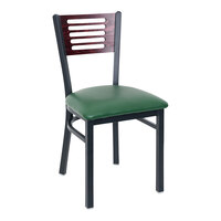 BFM Seating Espy Sand Black Metal Side Chair with Mahogany Wooden Back and 2" Green Vinyl Seat