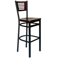 BFM Seating Espy Sand Black Metal Bar Height Chair with Mahogany Wooden Back and Seat