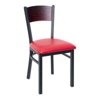 BFM Seating Dale Sand Black Metal Side Chair with Mahogany Finish Wooden Back and 2" Red Vinyl Seat