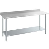 Steelton 24" x 72" 18 Gauge 430 Stainless Steel Work Table with Undershelf and 2" Rear Upturn