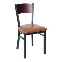 BFM Seating Dale Sand Black Metal Side Chair with Mahogany Finish Wooden Back and 2" Light Brown Vinyl Seat