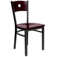 BFM Seating Darby Sand Black Metal Side Chair with Mahogany Wooden Back and Seat