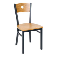 BFM Seating Darby Sand Black Metal Side Chair with Cherry Wooden Back and Seat