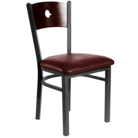 BFM Seating Darby Sand Black Metal Side Chair with Walnut Wooden Back and 2" Burgundy Vinyl Seat