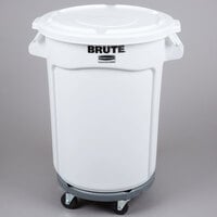 Rubbermaid BRUTE 32 Gallon White Round Trash Can, Lid, and Dolly Kit