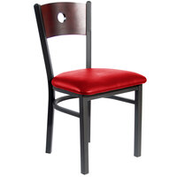 BFM Seating Darby Sand Black Metal Side Chair with Mahogany Wooden Back and 2" Red Vinyl Seat