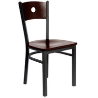 BFM Seating Darby Sand Black Metal Side Chair with Walnut Wooden Back and Seat