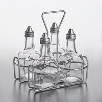 Thunder Group 4 Compartment Wire Caddy with 6 oz. Cruets and Stoppers