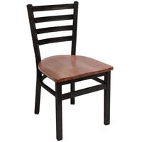 BFM Seating Lima Sand Black Steel Side Chair with Autumn Ash Wooden Seat