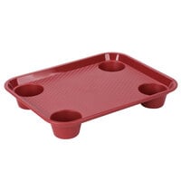 GET FT-20-R 14" x 17" Ambidextrous Polypropylene Red Fast Food Tray with Cup Holders
