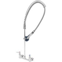 T&S B-0133-EE-CR-8C EasyInstall Wall Mounted 33 1/4" High Pre-Rinse Faucet with Adjustable 8" Centers, Ergonomic Low Flow Spray Valve, and 44" Hose