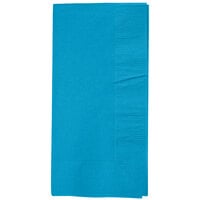Creative Converting 673131B Turquoise Blue 1/8 Fold 2-Ply Paper Dinner Napkin - 50/Pack