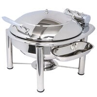 Eastern Tabletop 3939PL Crown 4 Qt. Stainless Steel Round Induction / Traditional Chafer with Pillar'd Stand and Hinged Dome Cover