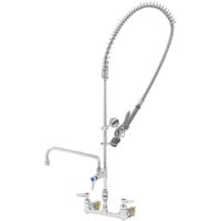 T&S B-0133-12CRVBCE EasyInstall Wall Mounted 41 1/4" High Pre-Rinse Faucet with Adjustable 8" Centers, Low Flow Spray Valve, 44" Hose, 12" Add-On Faucet, Installation Kit, Vacuum Breaker, and 6" Wall Bracket