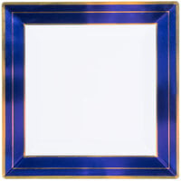 Fineline 5510-WH-BG Silver Splendor 10" Square White Plastic Plate with Blue Rim and Gold Bands - 120/Case