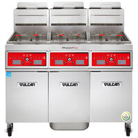 Vulcan 3VK45CF-1 PowerFry5 Natural Gas 135-150 lb. 3 Unit Floor Fryer System with Computer Controls and KleenScreen Filtration - 210,000 BTU