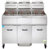 Vulcan 3VK45AF-1 PowerFry5 Natural Gas 135-150 lb. 3 Unit Floor Fryer System with Solid State Analog Controls and KleenScreen Filtration - 210,000 BTU