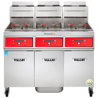 Vulcan 3VK85DF-2 PowerFry5 Liquid Propane 255-270 lb. 3 Unit Floor Fryer System with Digital Controls and KleenScreen Filtration - 270,000 BTU