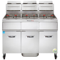 Vulcan 3TR85AF-1 PowerFry3 Natural Gas 255-270 lb. 3 Unit Floor Fryer System with Solid State Analog Controls and KleenScreen Filtration - 270,000 BTU
