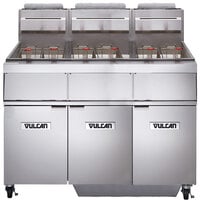 Vulcan 3GR45MF-2 Liquid Propane 135-150 lb. 3 Unit Floor Fryer System with Millivolt Controls and KleenScreen Filtration - 360,000 BTU
