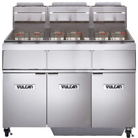Vulcan 3GR65MF-2 Liquid Propane 195-210 lb. 3 Unit Floor Fryer System with Millivolt Controls and KleenScreen Filtration - 450,000 BTU