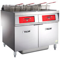 Vulcan 2ER50DF-1 100 lb. 2 Unit Electric Floor Fryer System with Digital Controls and KleenScreen Filtration - 208V, 3 Phase, 34 kW