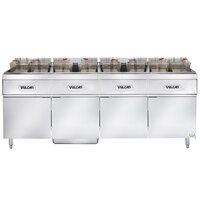 Vulcan 4ER50AF-1 200 lb. 4 Unit Electric Floor Fryer System with Analog Controls and KleenScreen Filtration - 208V, 3 Phase, 68 kW
