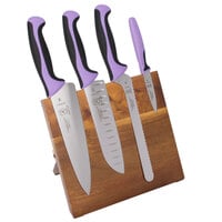 Mercer Culinary M21982PU Millennia Colors® 5-Piece Acacia Magnetic Board and Allergen Safe Purple Handle Knife Set